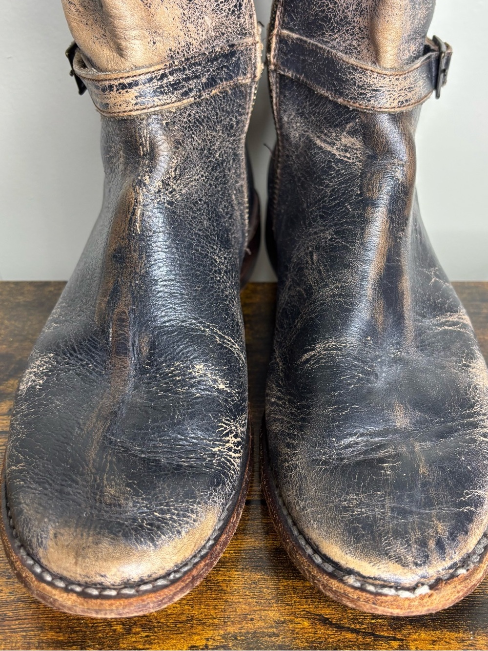 BED STU Cobbler Sandover Brown Leather Mid Buckle Boots Distressed Womens Size 9 - Picture 6 of 9